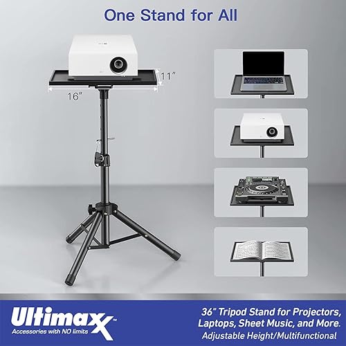Miniatura 3 de Ultimaxx Soporte de trípode de 36 pulgadas con altura ajustable para proyectores, portátiles, tabletas, cámaras, videocámaras y más, adecuado para