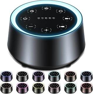 EasyHome White Noise Machine: 30 Soothing Sounds, 12 Color Night Lights, 32 Volume Levels, Timers & Memory for Sleep & Relaxation
