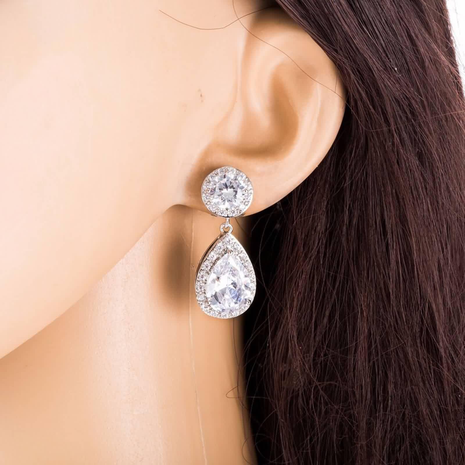 Pendientes Fiesta Largos Mujer Oro Blanco 18 Kilates Moissanita Blanca con Diamante Laboratorio Elegante Pendiente Colgante
