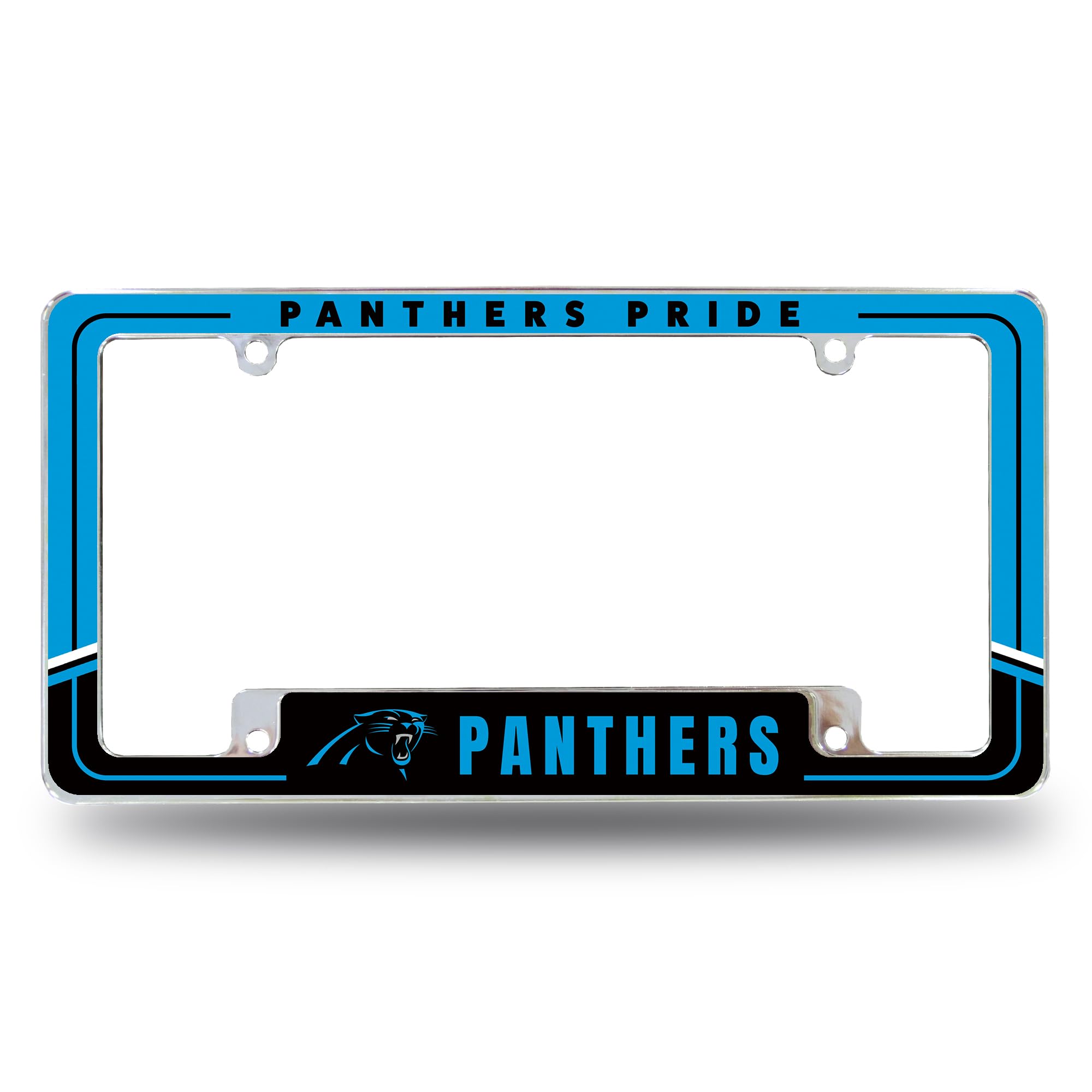 Rico Industries NFL Football Carolina Panthers Two-Tone 12" x 6" Chrome All Over Automotive License Plate Frame for Car/Truck/SUV