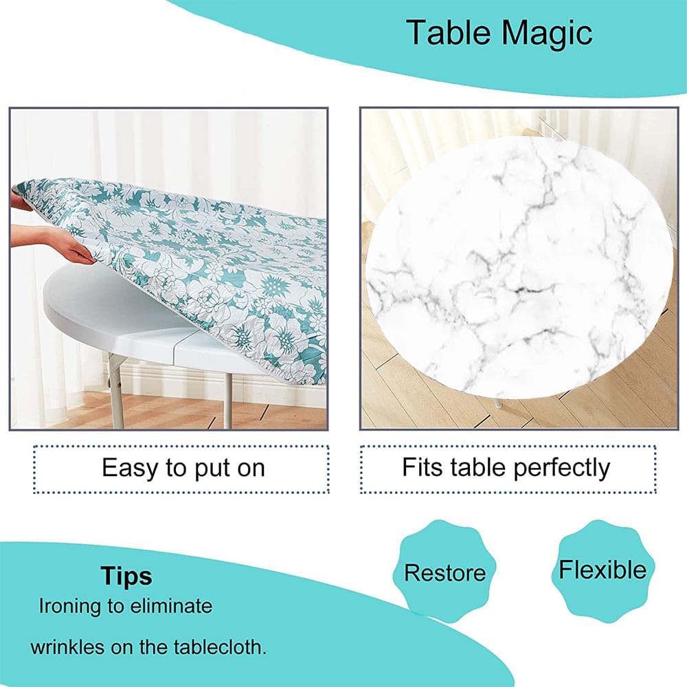 Marble Round Table Cloth, Marble Texture, Suitable for Dining Tables, self-Service Parties and Camping, Fit for 56" Table,