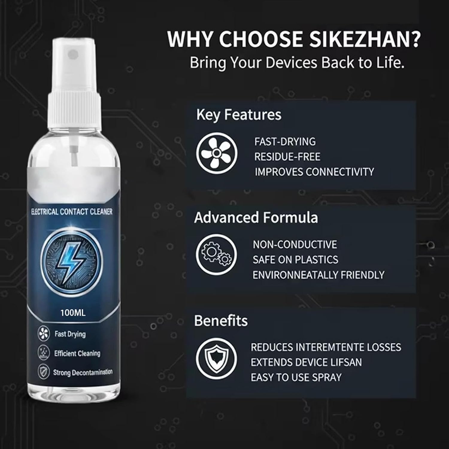 Electronic Contact Cleaner Spray Quick-Drying Safe Multisurface Spray