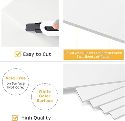 Miniatura 3 de Tenceur 20 tableros grandes de espuma a granel, tablero de respaldo de núcleo de espuma de 316 pulgadas de grosor, tableros de póster de espuma para