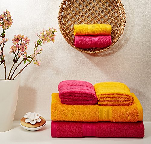 Image of Amazon Brand - Solimo Cotton 6 Piece Towel Set, 500 GSM (Paradise Pink and Sunshine Yellow)