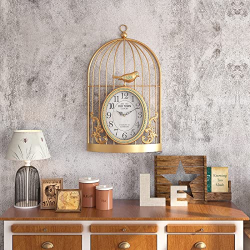 Wgwart 19" Modern Birdcage Wall Clock, Large Arabic Numeral Style Silent Non Ticking Battery Operated Quartz Metal Wall Clock For Living Room Decor/Farmhouse/Cottage - Gold #TOP1