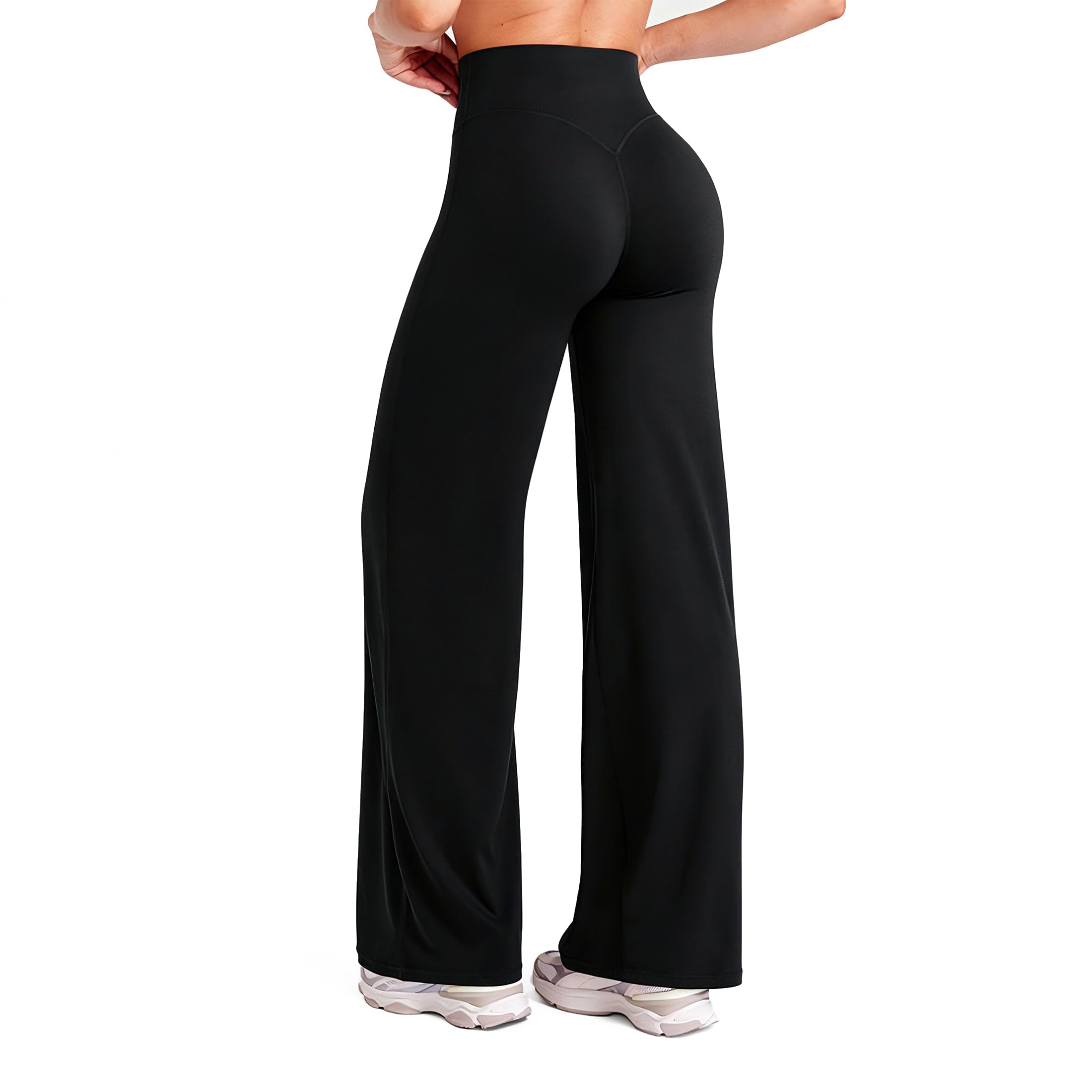 Pantalones de yoga para mujer, sin costuras, rectos elegantes, cruzados, cintura alta, pantalones deportivos anchos con control de abdomen, opacos, elásticos, pantalones de ocio
