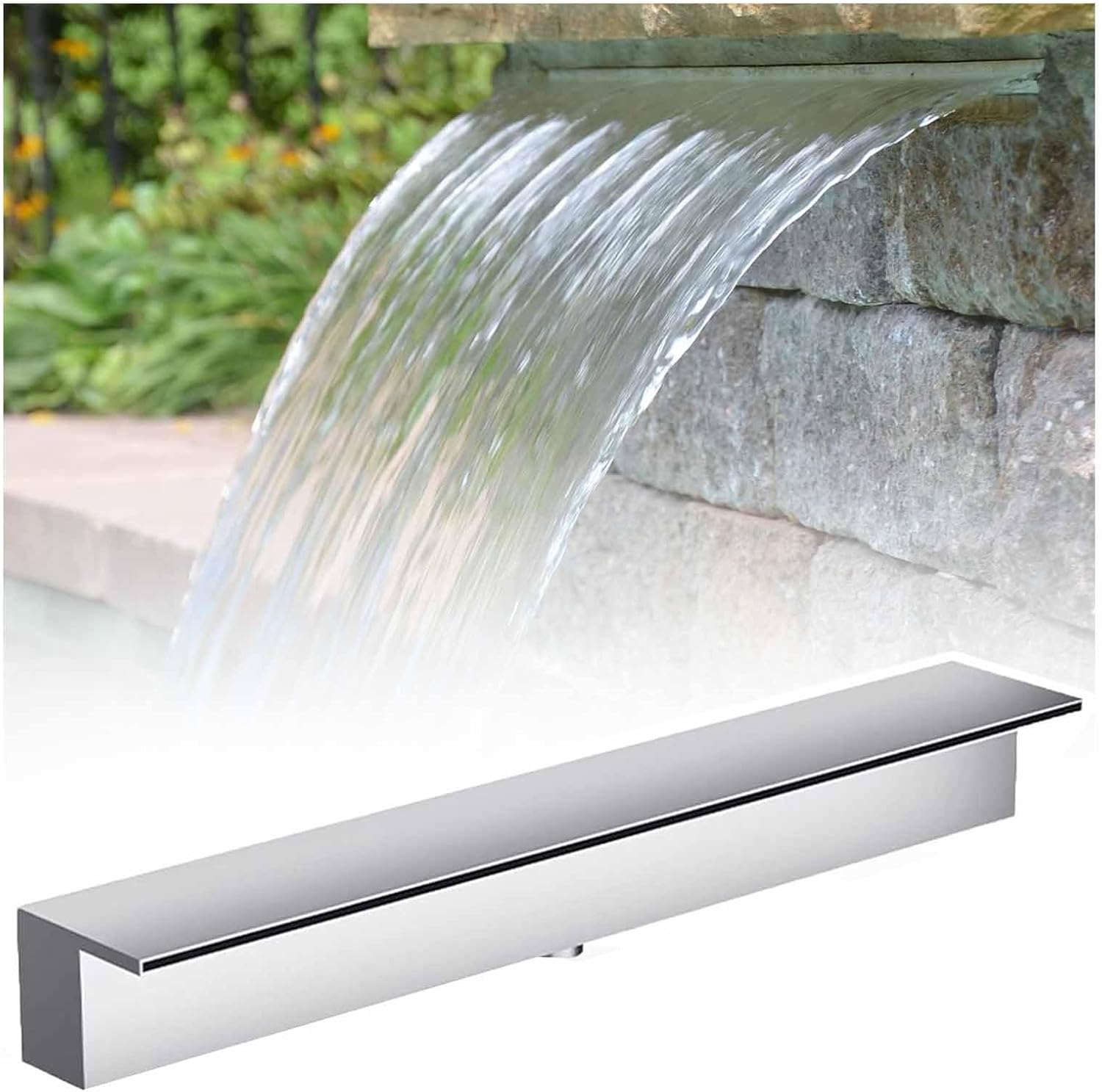 304 Stainless Steel Pool Fountain Waterfall Spillway - Silver Outdoor Decor for Garden, Patio & Rockery - 30cm (11.8in) Outlet