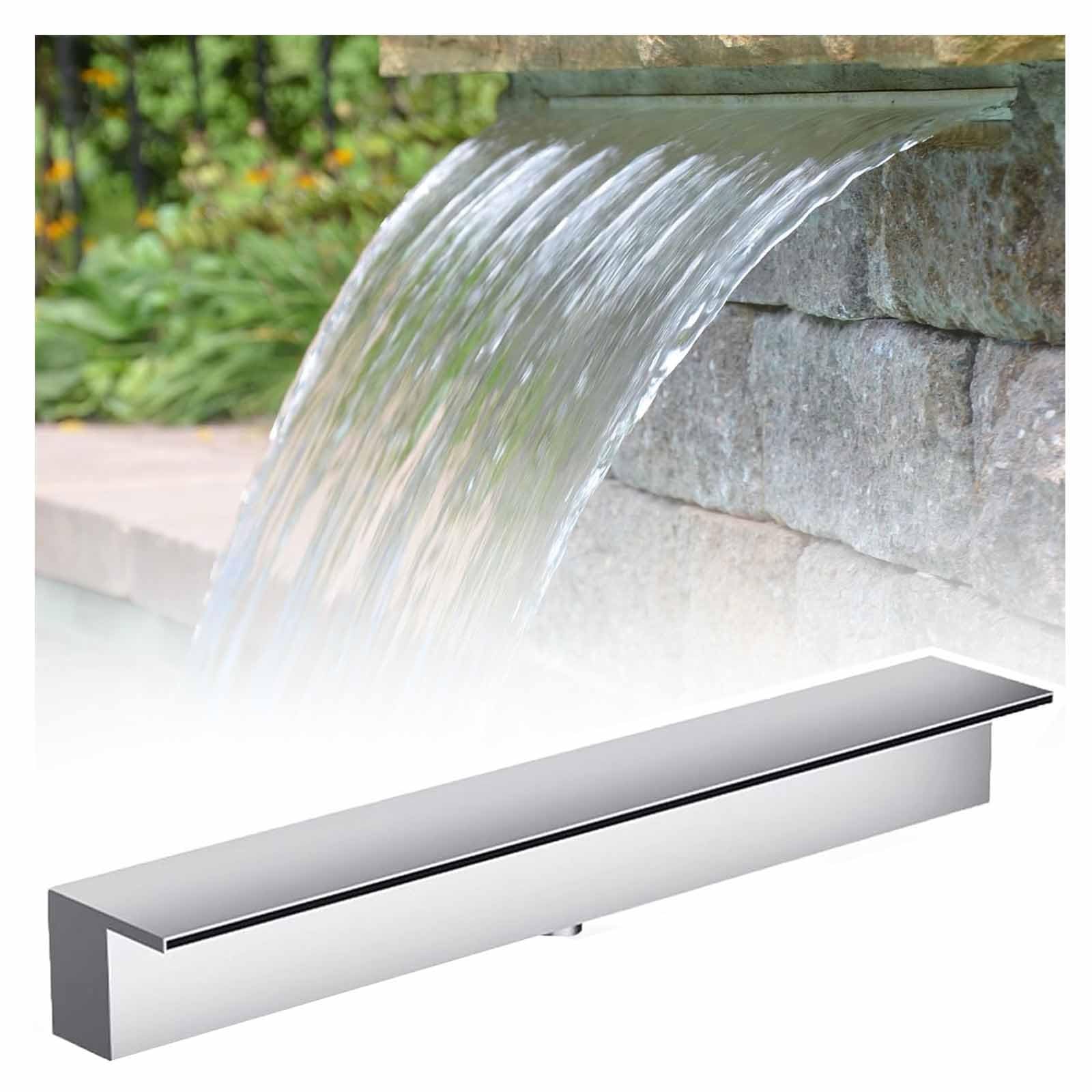 Stainless Steel 304 Pool Fountain Spillway - Silver Waterfall Feature for Garden, Patio & Rockery Decoration (20cm Outlet, 7.9in)