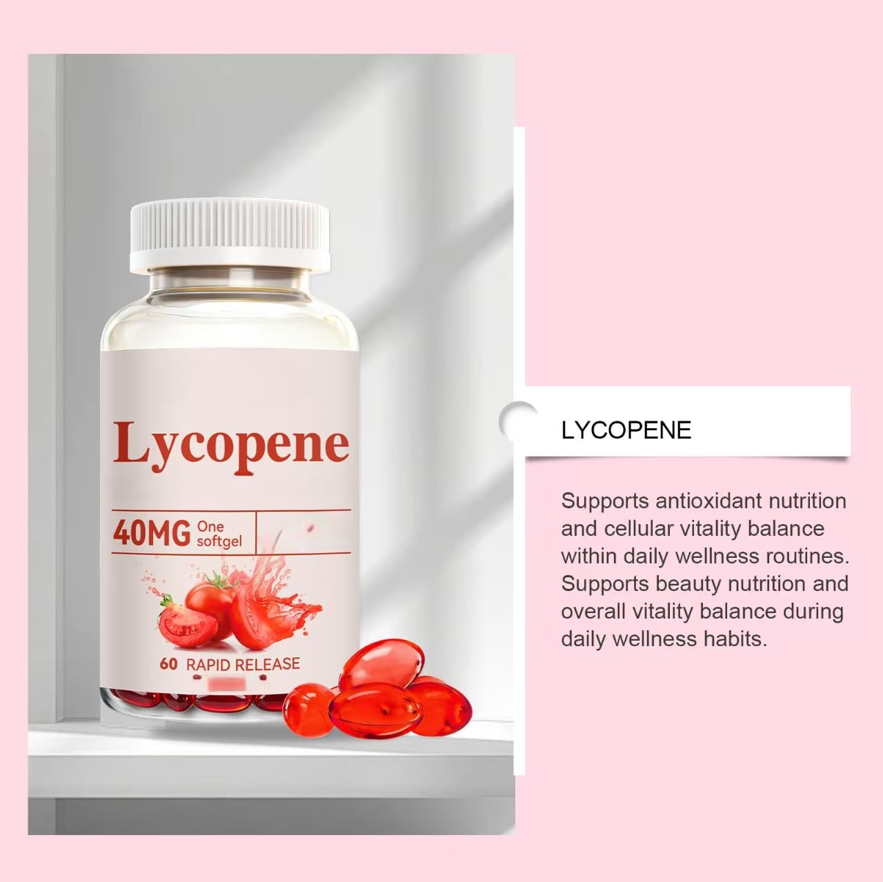 Licopene 40 mg, estratto di pomodoro, supporto antiossidante quotidiano per uomo, 60 conteggi,3PCS