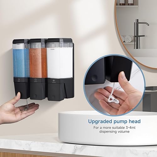 Miniatura 4 de Dispensador de champú y acondicionador montado en la pared, dispensador de jabón de ducha, sin taladro, fácil instalación, dispensador de champú