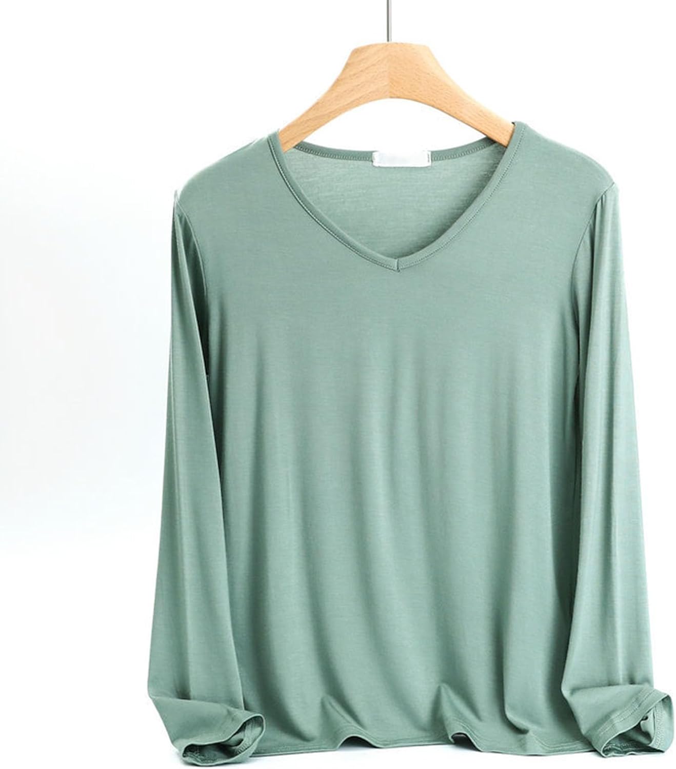 Sleep Shirts for Women Modal V Neck Solid Color Lounge Pajamas Top Soft Ladies Long Sleeve Pajama Shirt - Image 2