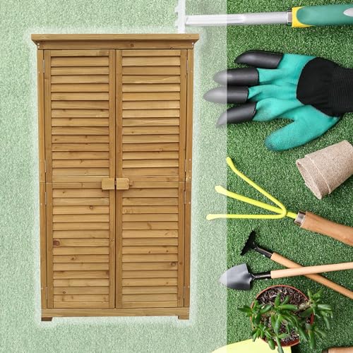 Wiltec Gartenhaus mit Lamellentür aus Fichtenholz mit Bitumendach 870x465x1600mm für Garten, Terrasse & Balkon Gerätehaus Geräteschuppen Holzhaus Werkzeugschrank