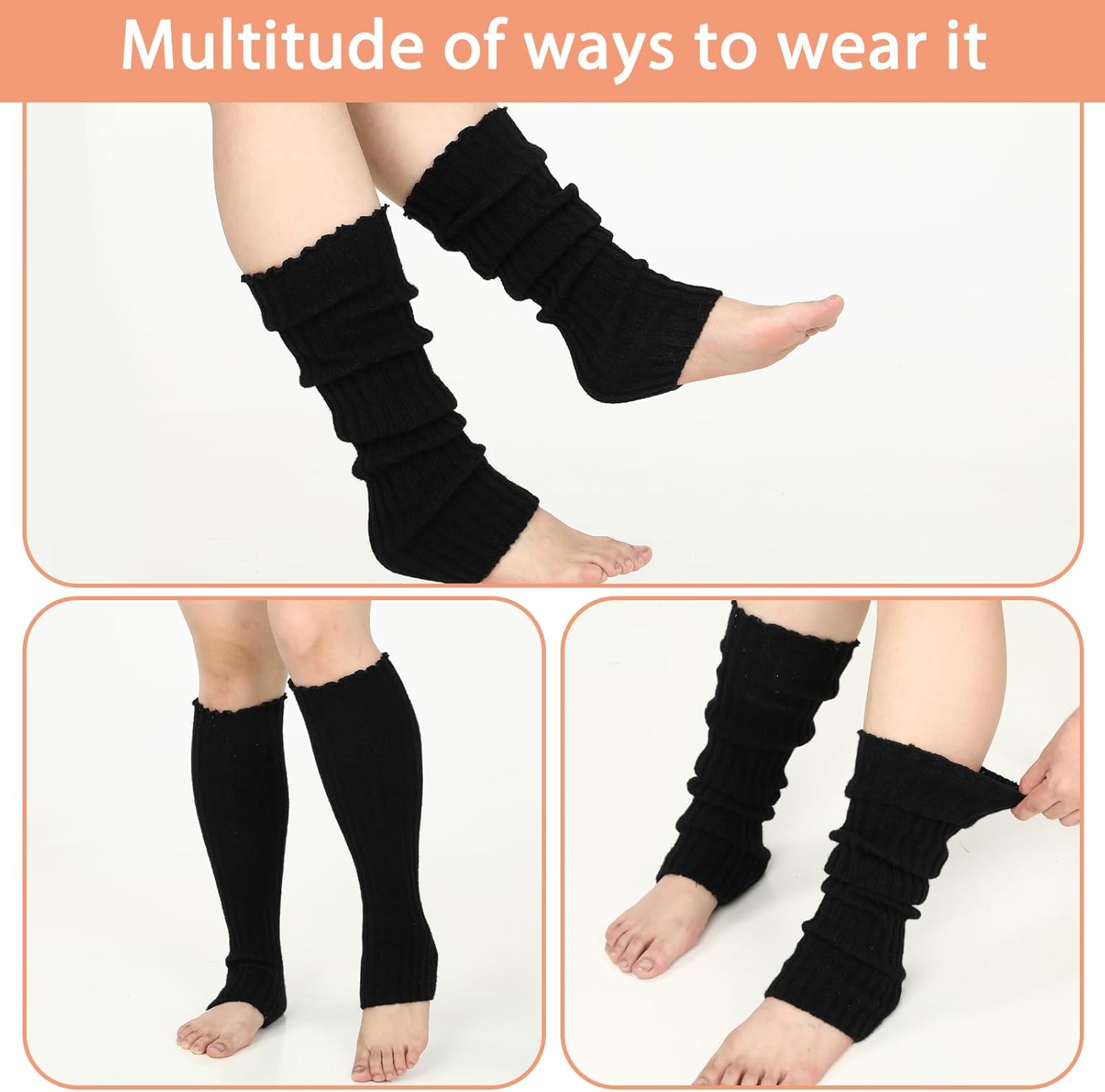 Leg Warmers, 2Pairs Kawaii Knit Stretchy Leg Warmer for Women Leg Sculpting, Fall/Winter Womens Leg Sleeves Y2k Fashion Kawaii Accessorie (Black&White) - Image 5
