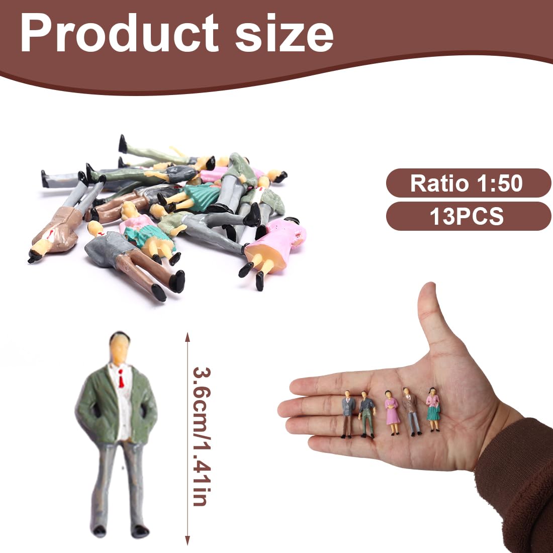 NHQZ 13 Pezzi Mini Figurine Modello in Scala 1:50 dei Treni Architettonici, Figure di Persone Dipinte in Plastica