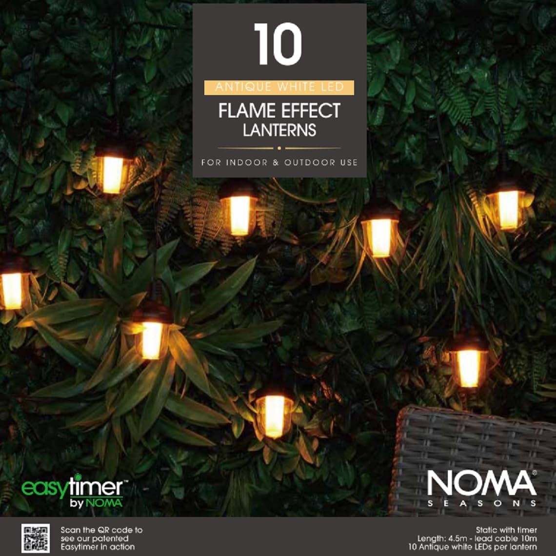 Noma Antique White Flame Effect String Lights – Create Warm Ambience with Flickering Lantern Effect, 10 Lights (Pack of 1)