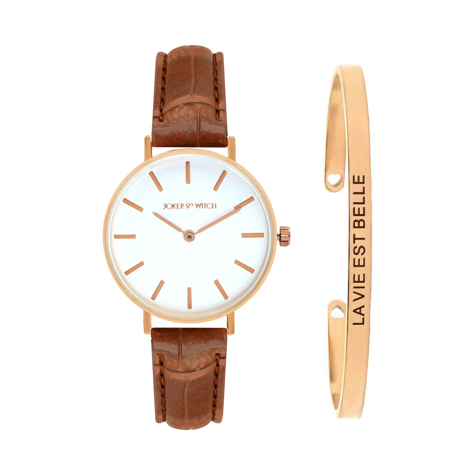 Joker & Witch Leather Women Lilah Analog Watch And Bracelet Stack, White Dial, Brown Band (B0C7L94LZB) Amazon Price History, Amazon Price Tracker