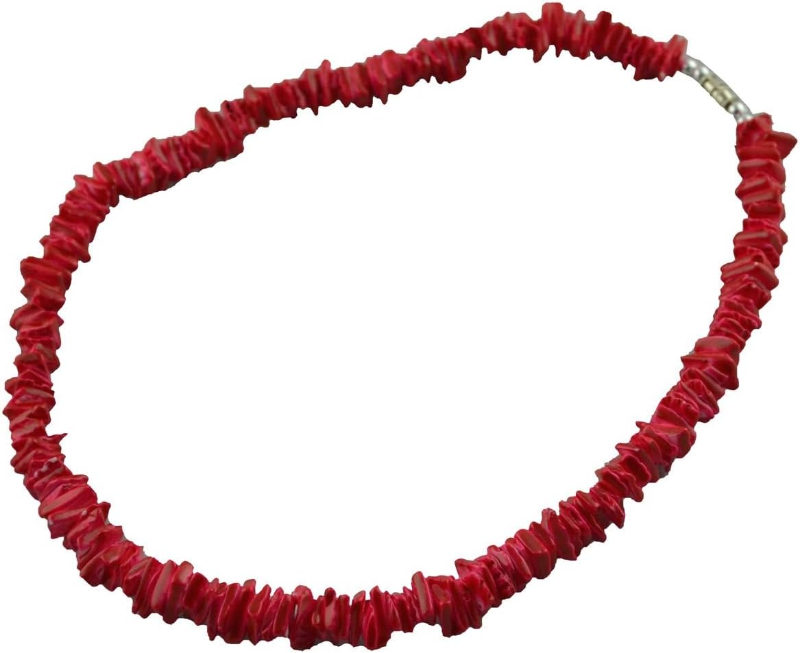 Real Chips Puka Shell Necklace 18" Red