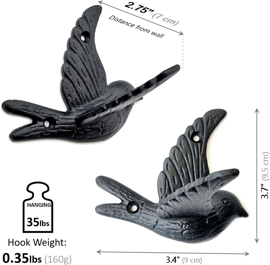 Ambipolar Flying Bird Iron Cast Decorative Bird Wall Mounted Coat Hooks (Classic)