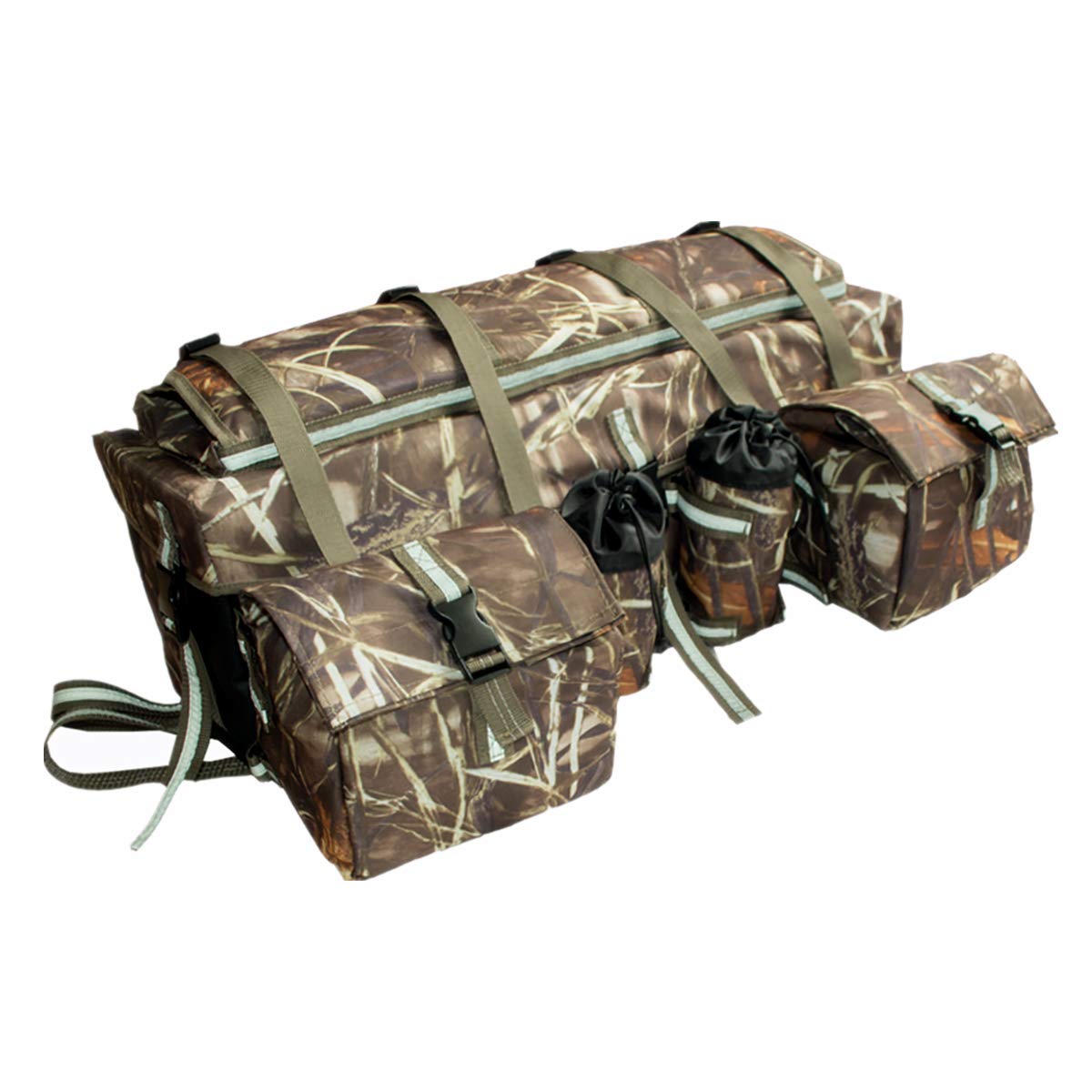 UNISTRENGH ATV Cargo Bag Rear Rack Gear Bag 600D Waterproof Oxford with Reflective Stripe Topside Bungee Tie-Down Storage Padded-Bottom Multi-compartment Camo All Purpose Rear Seat Bag (Camouflage)