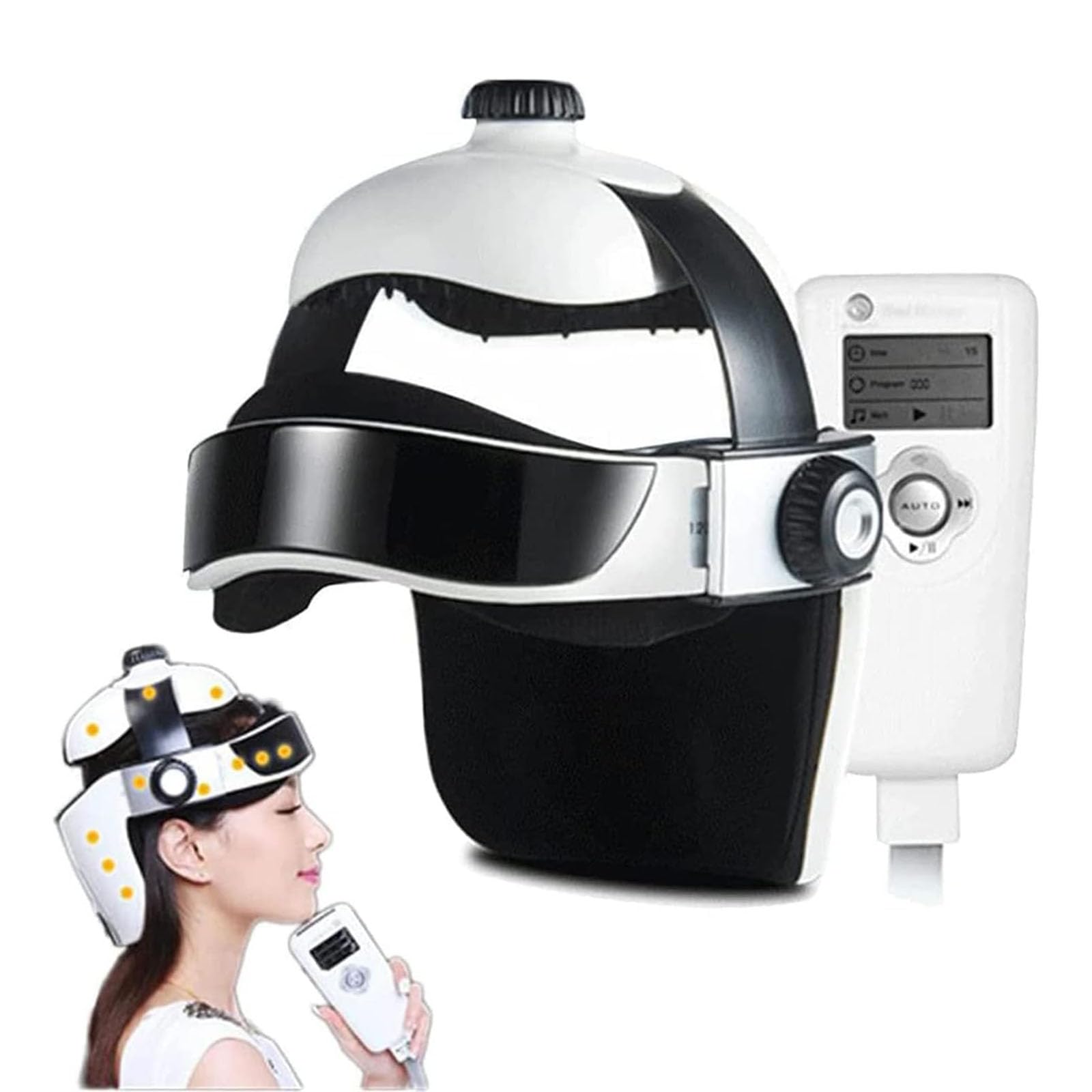 Elektrischer Kopf- und Kopfhautmassagehelm – 5-in-1-Luftdruck, Wärme, Vibration, Punktmassage und Musiktherapie for Tiefenstress, Migränelinderung und Entspannung