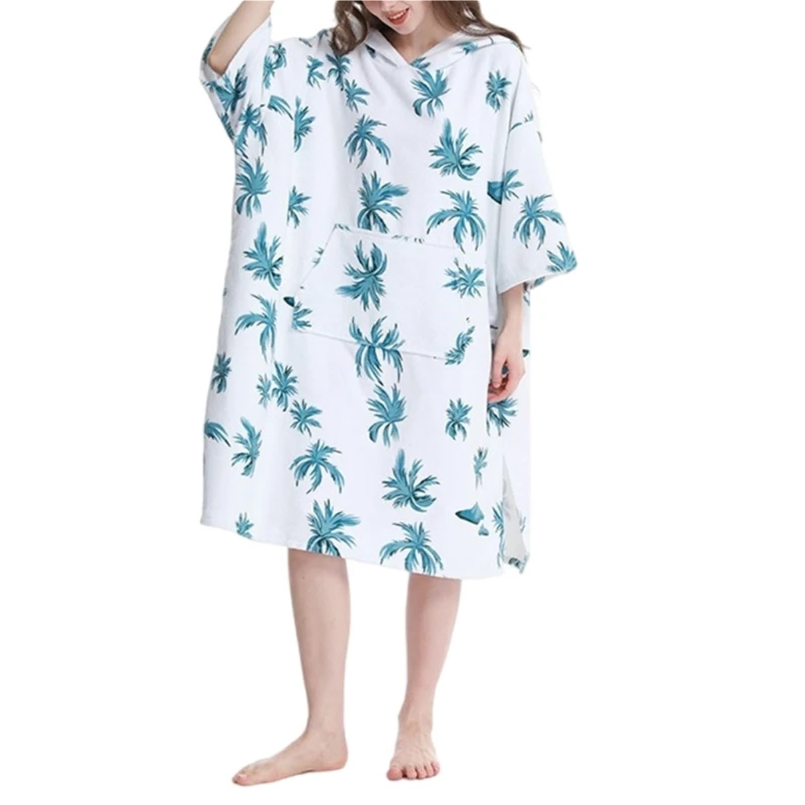 Umkleidemantel Mikrofaser Handtuch Poncho Kapuzenmantel Umkleidetuch Surfponcho for Umziehen des Neoprenanzugs Am Strand(White)