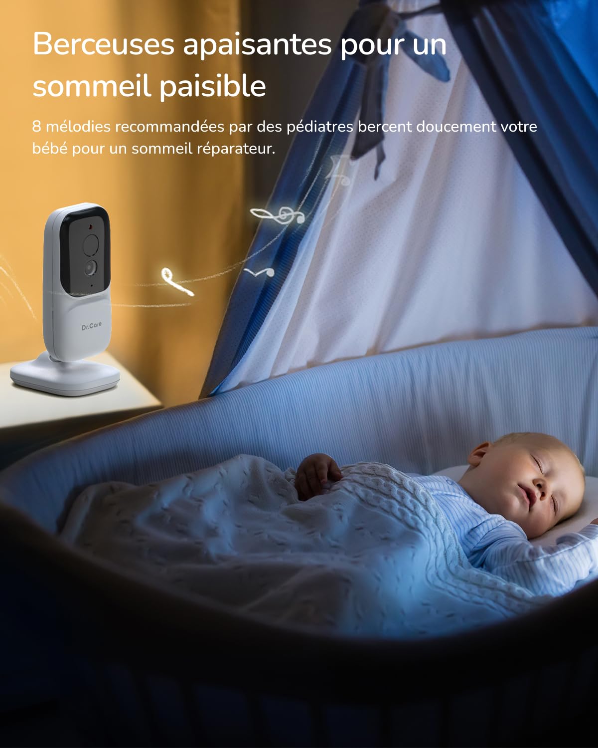 Dr.Care NeoView Babyphone Caméra Vidéo - Écran 2.8" 1500mAh, Surveillance Bébé, Audio Bidirectionnel, Vision Nocturne, VOX, Capteur de Température, Berceuses, Clip Ceinture