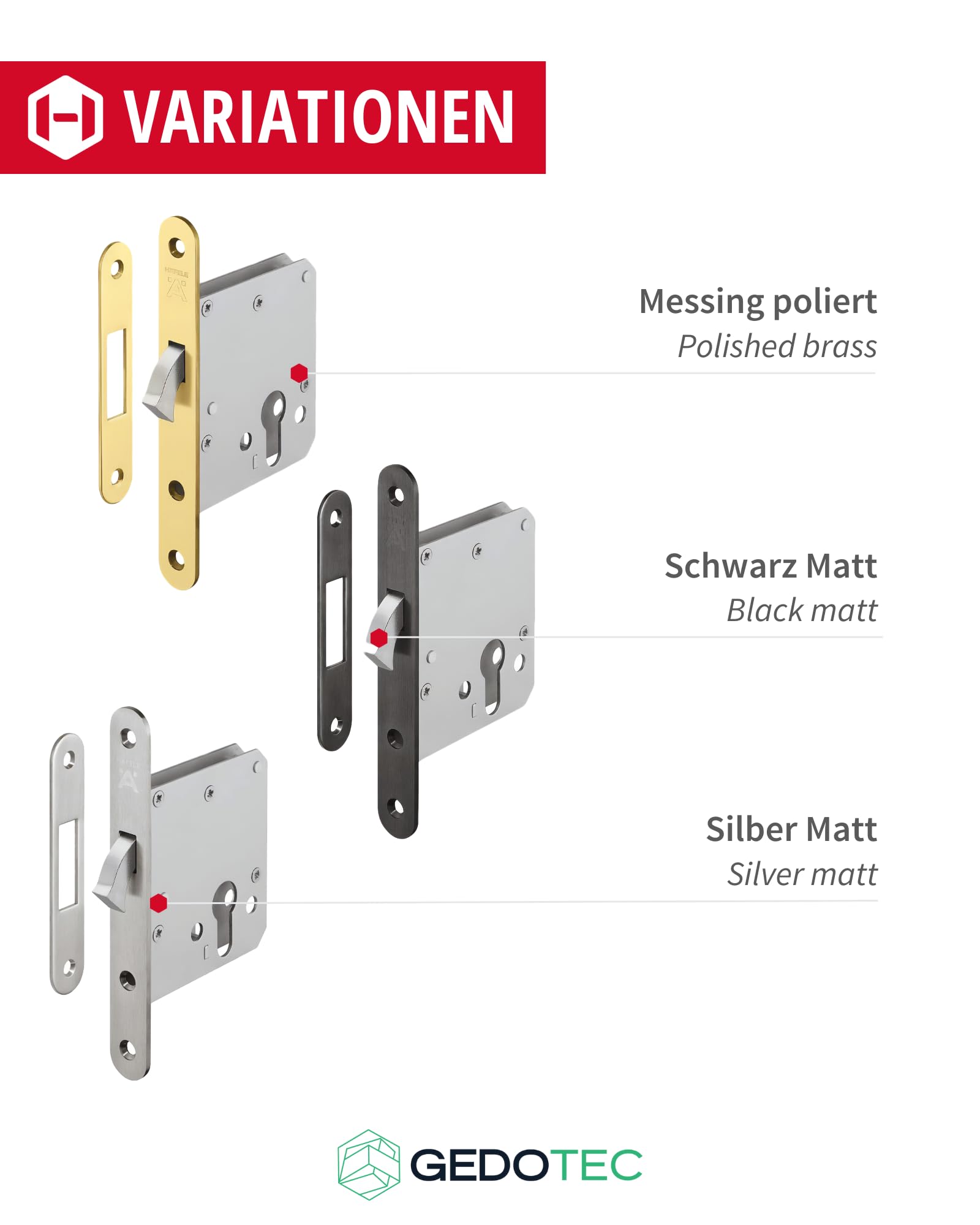 Gedotec Einsteckschloss Edelstahl Schiebetür-Schloss Schiebetür-Türschloss zum einstecken - H5500 | Startec | Hakenschloss mit Zirkelriegel | silber matt | 1 Set - Riegelschloss für Zimmertüren