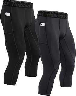 2 Pack Men's 3/4 Compression Pants, Athletic Basketball Workout Tights Leggings, Sport Running Spandex Base Layer