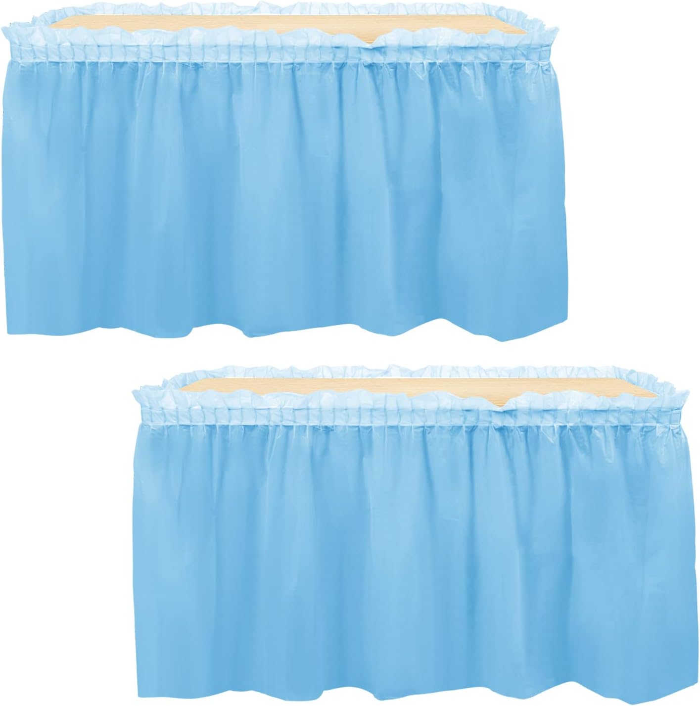 thumbnail image 2 of Meccanixity Plastic Table Skirt - 29"x14ft Disposable Party Decor (Light Blue) 2 of 14