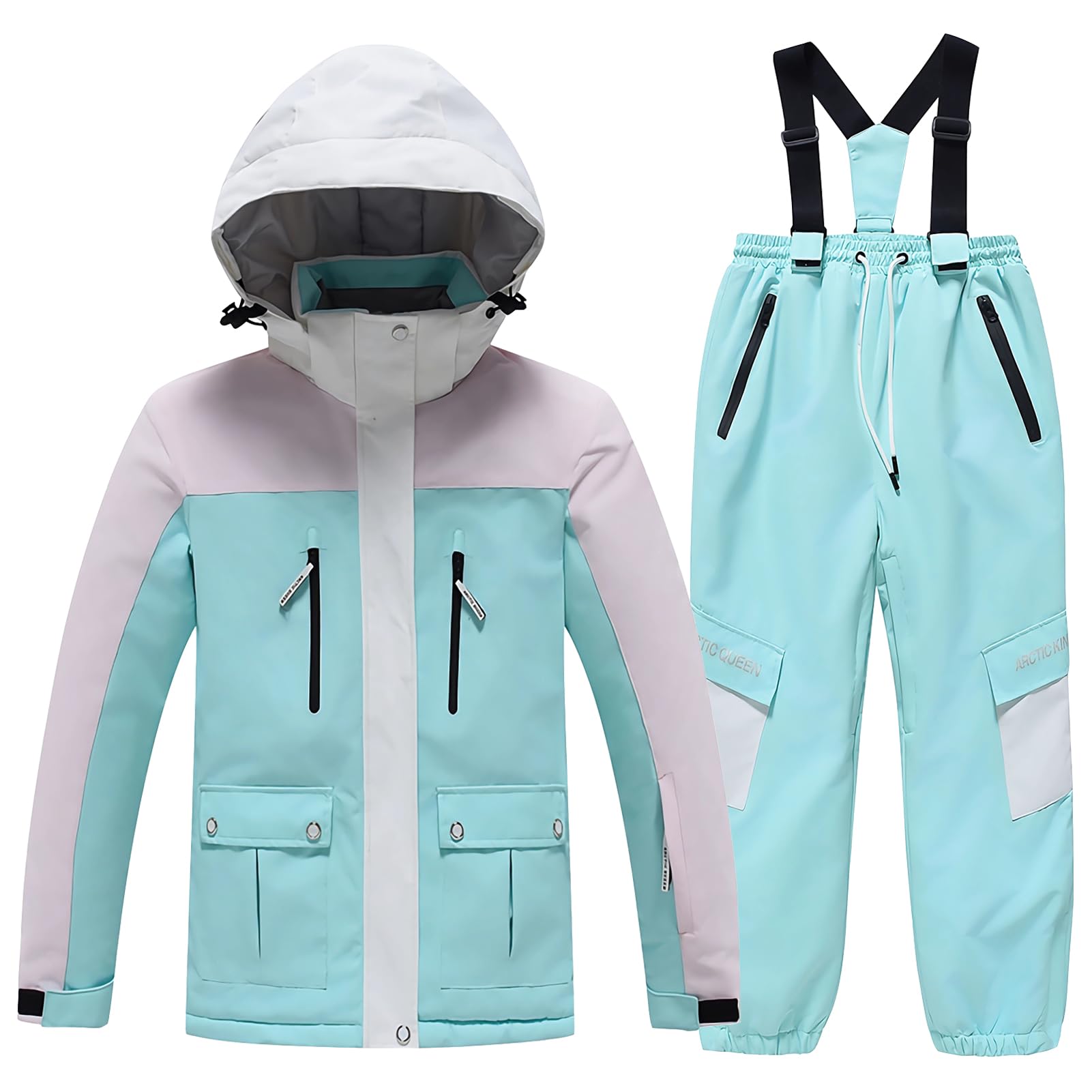 L SERVER Kinder Skianzug 2-teilig - Winddicht, Wasserdicht Mit Kapuze