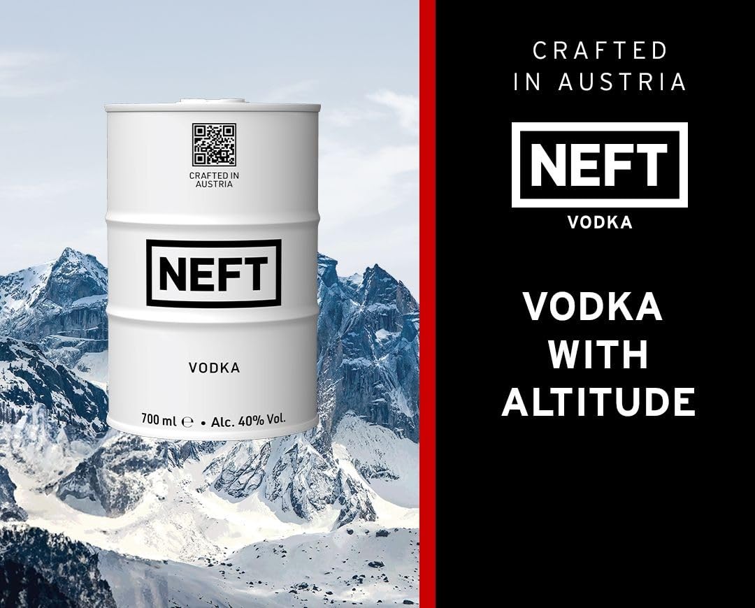 Neft Vodka White Barrel 70 cl – Vodka premium de Austria – 40 % vol. | Agua de manantial alpino y centeno | Suave, puro y elegante | Lata irrompible | Ideal solo o en cócteles