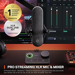 SteelSeries Alias Pro Kit  XLR Mic + Stream Mixer  3x Bigger Capsule for Gaming, Streaming and Podcasting  USB/XLR Interface  Free Sonar Audio Software  Custom Controls  RGB  Single or Dual PC