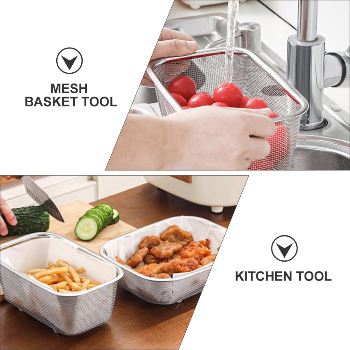 jojofuny Edelstahl Frittierkorb für Zuhause und Riegel Mehrzweck Siebkorb zum Frittieren von Pommes und Hähnchen Leicht zu Verstauen und Langlebig