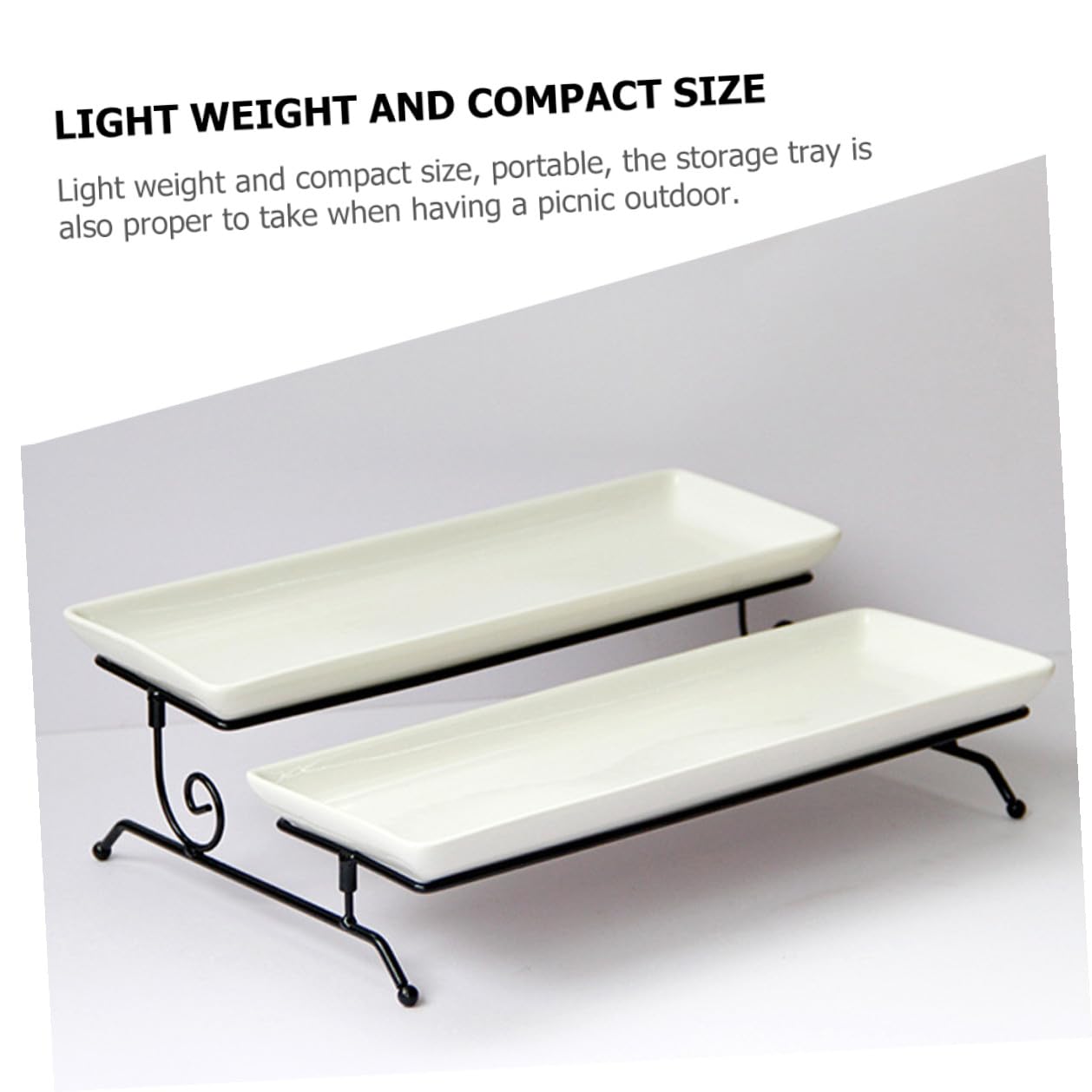 Zerodeko Doppio Alzata per Torta in Ceramica e Ferro, Bianco | Vassoio Rimovibile per Snack e Biscotti, Leggero e Portatile, per Picnic Outdoor e Regalo Housewarming