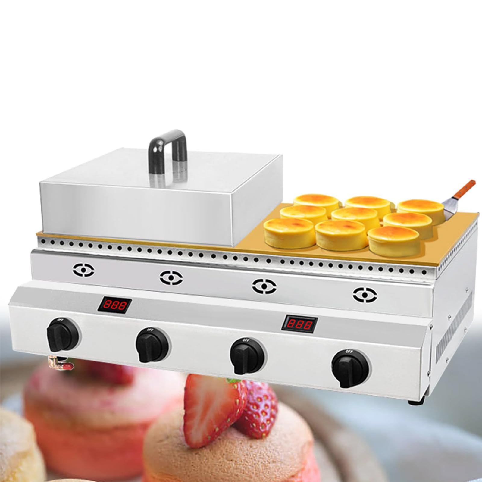 FHRKA Commercial Gas Souffle Maker, Fluffy Pancake Machine, Non-stick Dorayaki Griddle for Catering & Restaurant Double