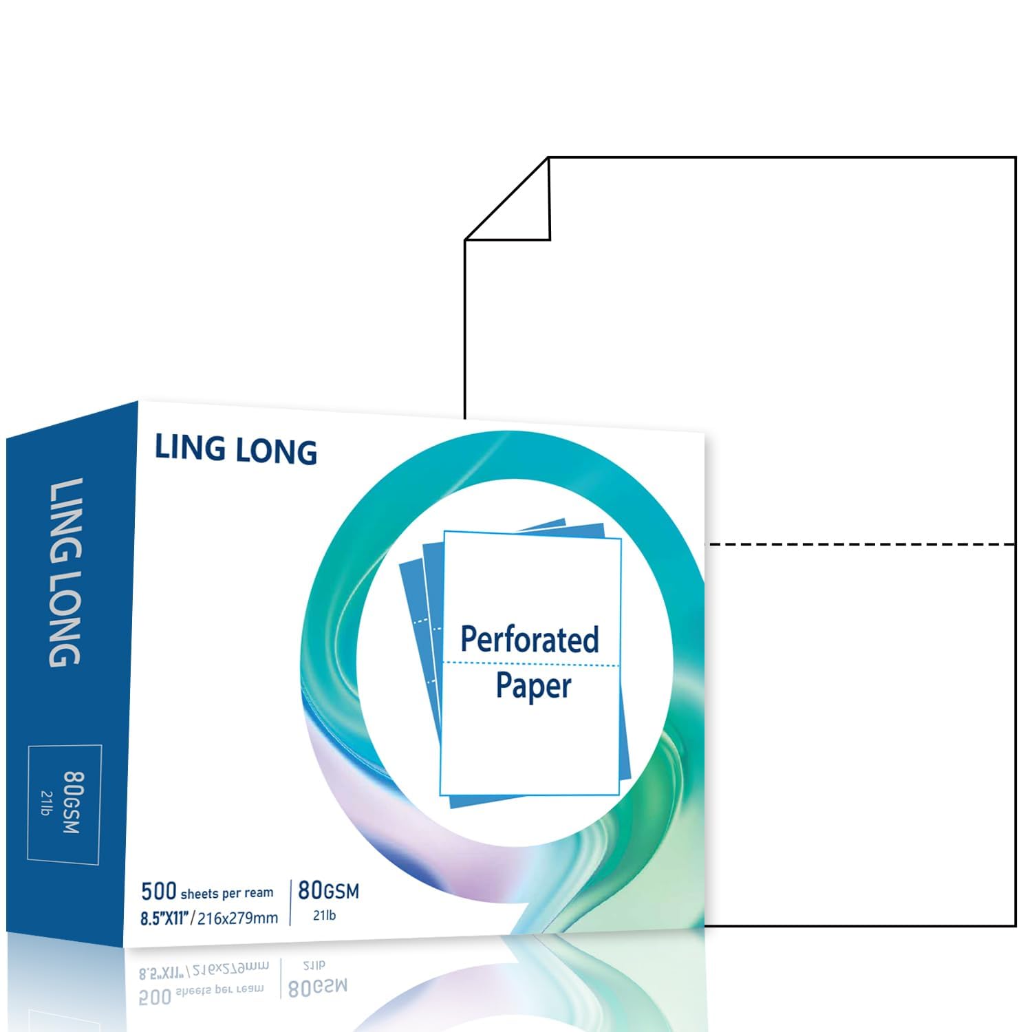 LINGLONG Premium Perforated Paper 8.5 x 11" Half Sheet 5.5" Cardstock 21lb 500 Sheets US Letter paper for Statements, Invoices (2 Part Perf White (8.5
