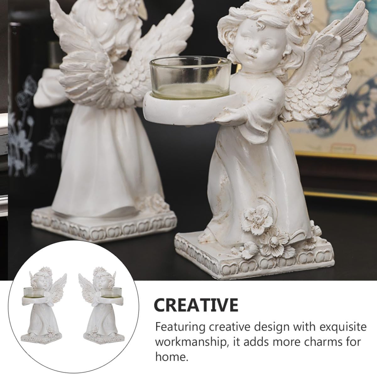 Creative Retro Angel Candlestick Holders Set of 2, Vintage Tealight Candle Stands for Residential and Hospitality Decor, Decorative Candlesticks for Living Room and Dining Table