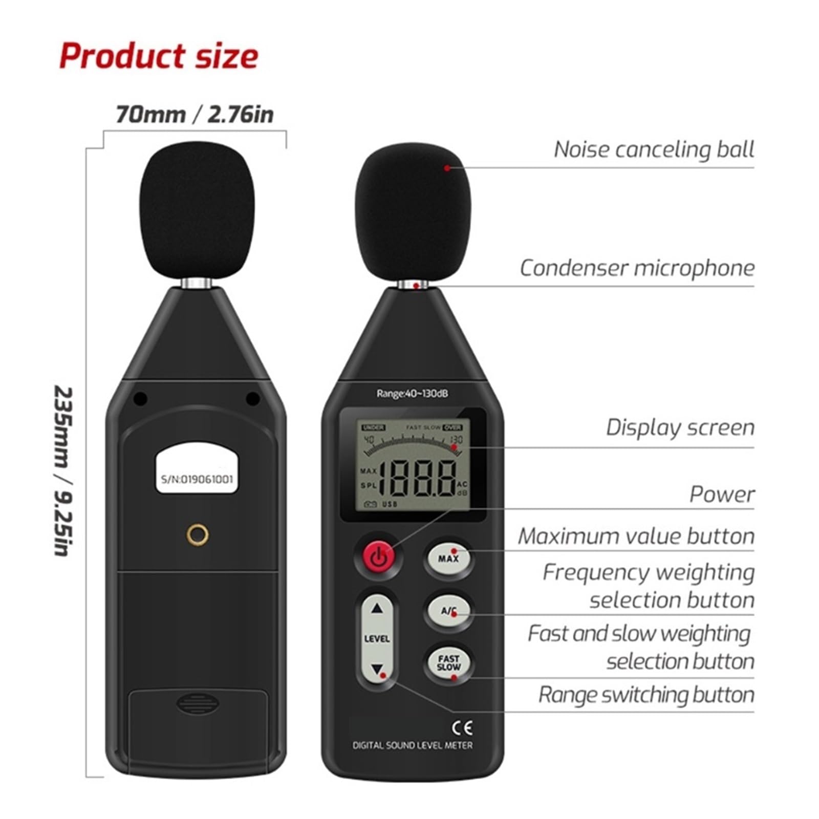 Medidor De Ruido Digital Nivel Sonido Conexión Datos USB PrecisióN Extremadamente Alta
