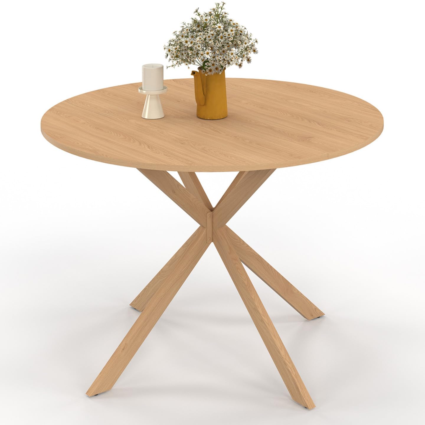 IDMarket - ALIX Tavolo da pranzo rotondo per 6 persone con gamba a ragno effetto faggio 110 cm