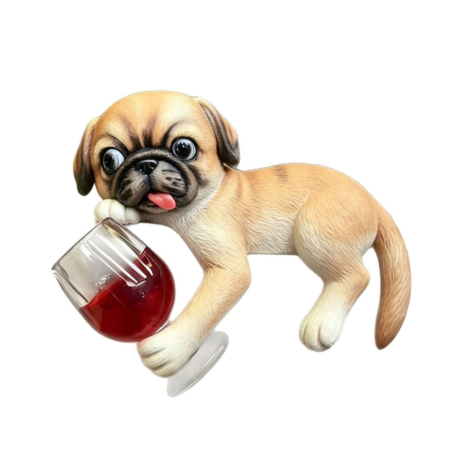 Glifora Lying Pug Statue for Planter - Dog Figurine with Red Wine Glass, Cute Resin Pug Ornament for Flower Pot Edge Decoration