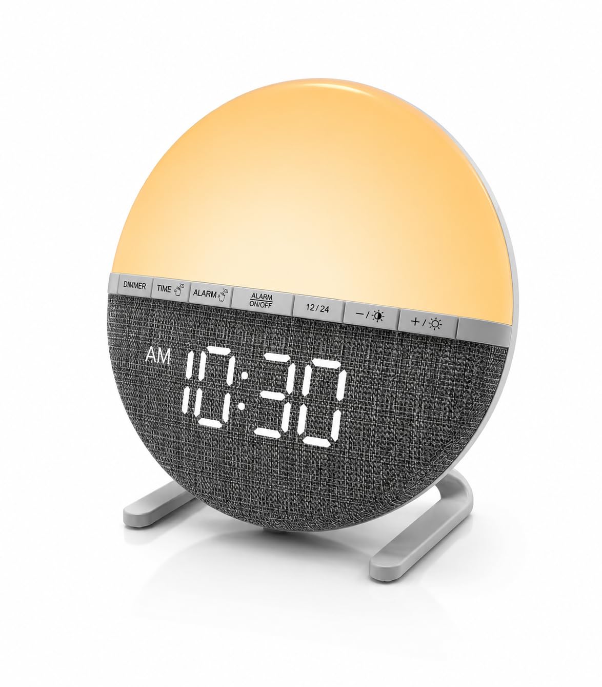 Aurora Clock™ Lichtwecker mit Digitaluhr, Sunrise Simulation, Dimmbares Ambientelicht, USB-Betrieb, Runde Form