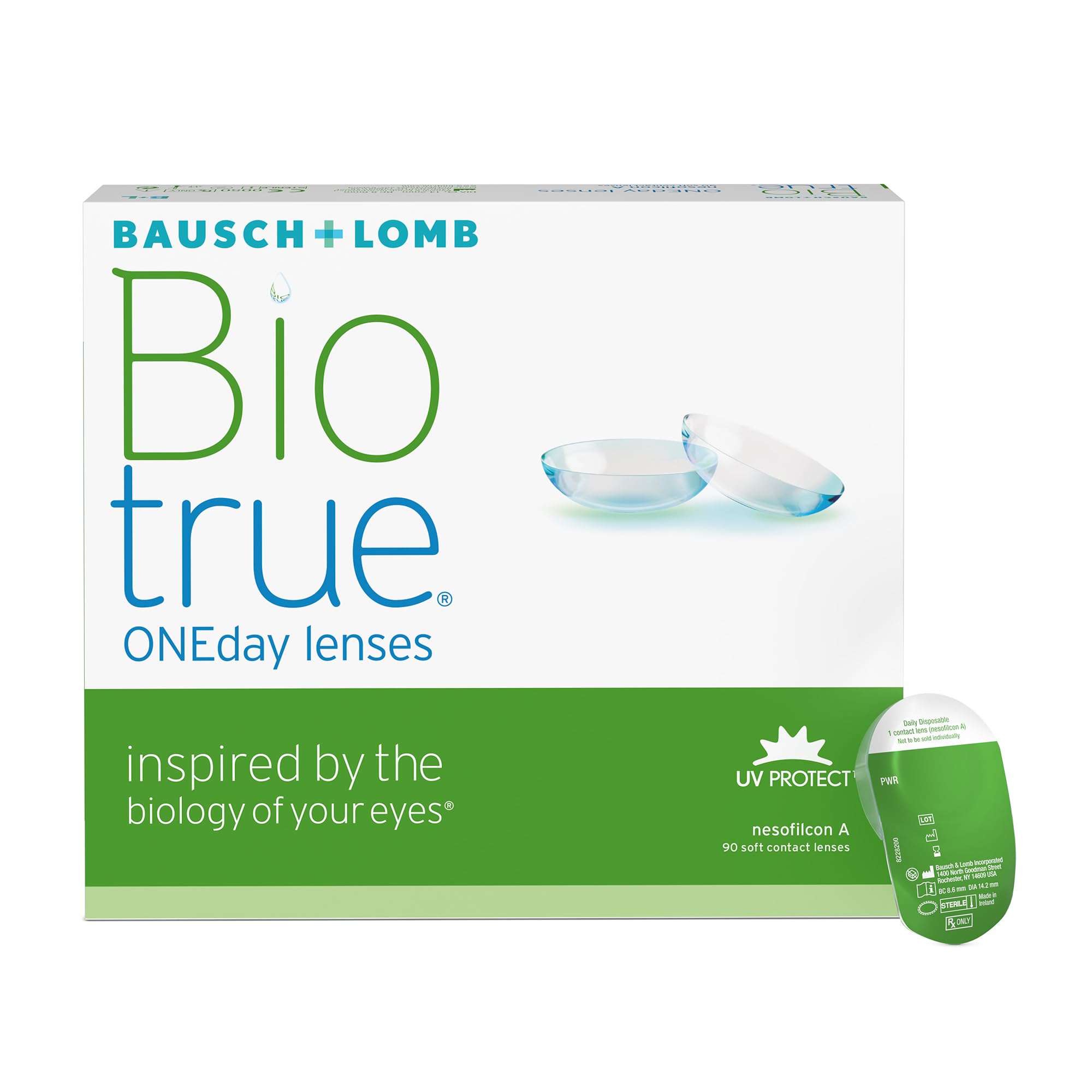 Bausch und Lomb Biotrue ONEday Tageslinsen, sphärische Kontaktlinsen, weich, 90 Stück BC 8.6 mm/DIA 14.2 / -0.75 Dioptrien
