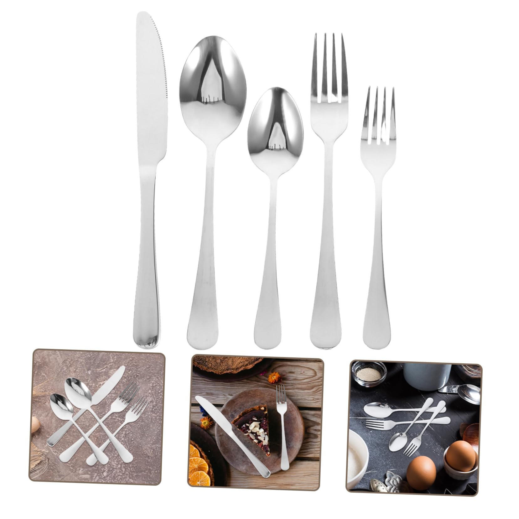Juego de Cubiertos de Fiesta 20 Piezas de Acero Inoxidable Plata | Uso Versátil Diseño Creativo y Elegante , Agarre Cómodo en Reuniones Familiares y Restaurantes de Hotel
