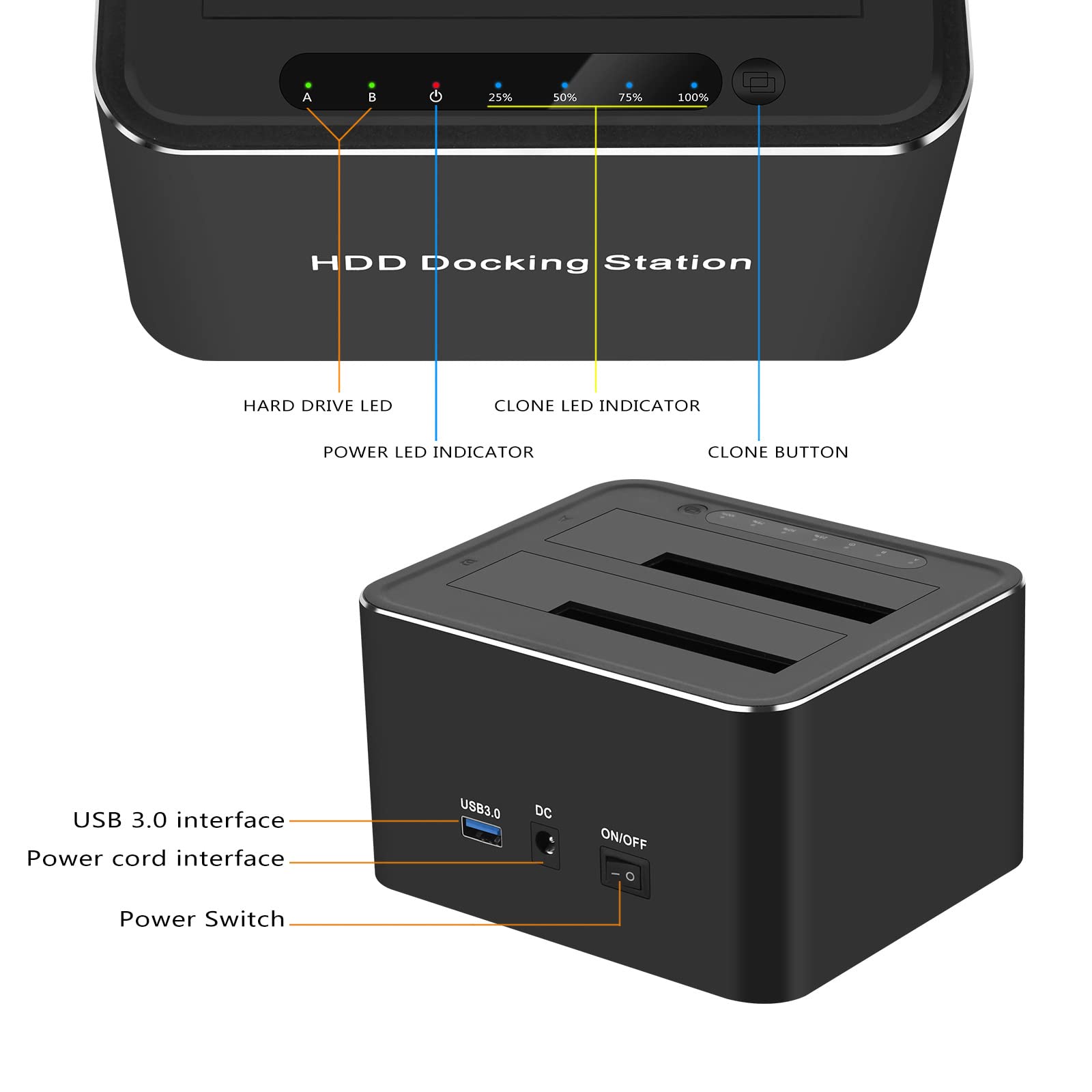 MOUDOAUER USB 3.0 SATA podwójny dysk twardy podstawa mobilny dysk twardy klon offline 2,5/3,5 cala dysk akcesoria