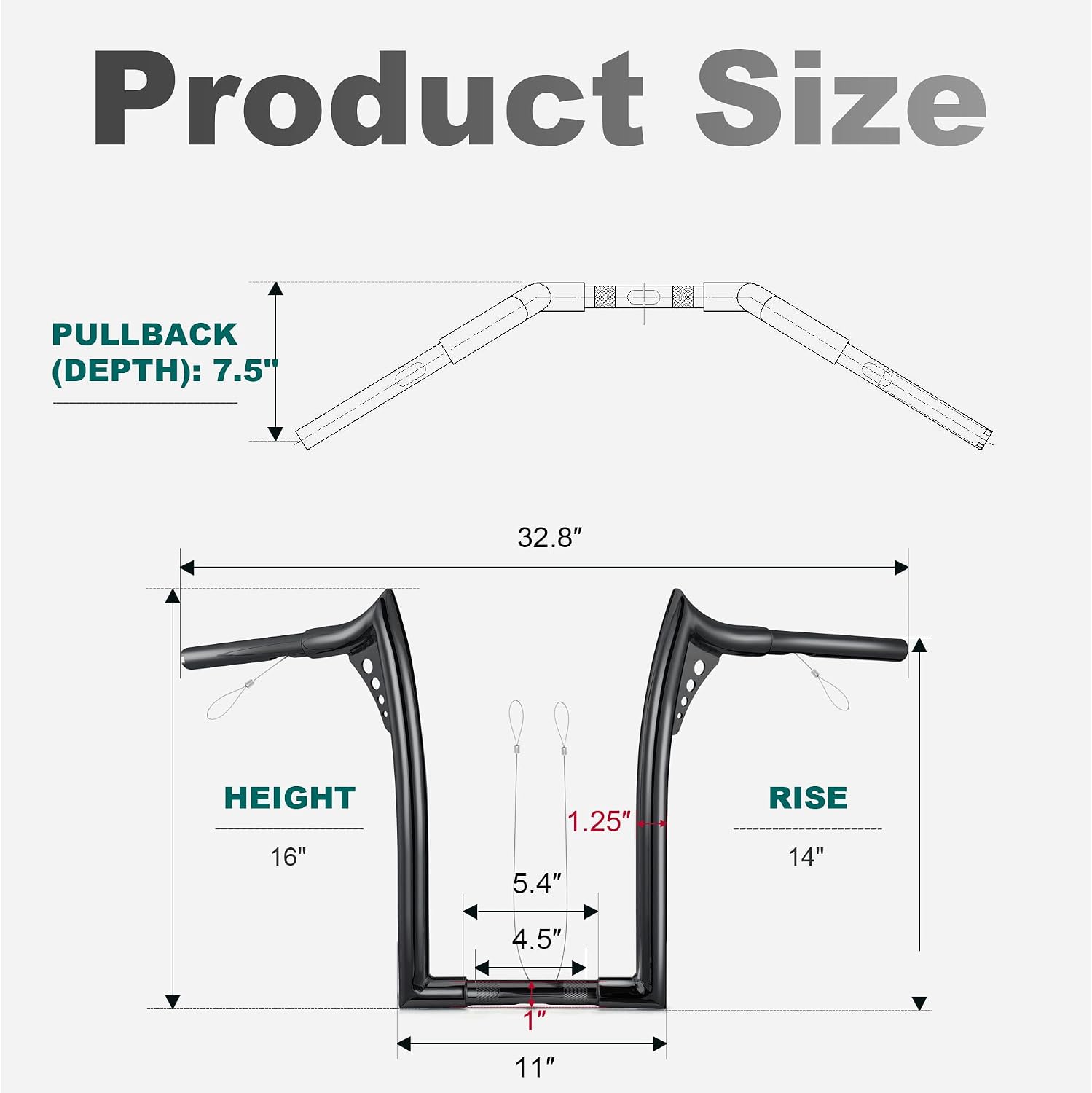 MoKitDora Sportster Dyna Softail 14" Rise Ape Hangers Meathook Handlebar 1-1/4" Fat 1" Clamp Z Bars for Harley XL 883/1200,1994-up Road King & 1998-2013 Road Glide, Gloss Black