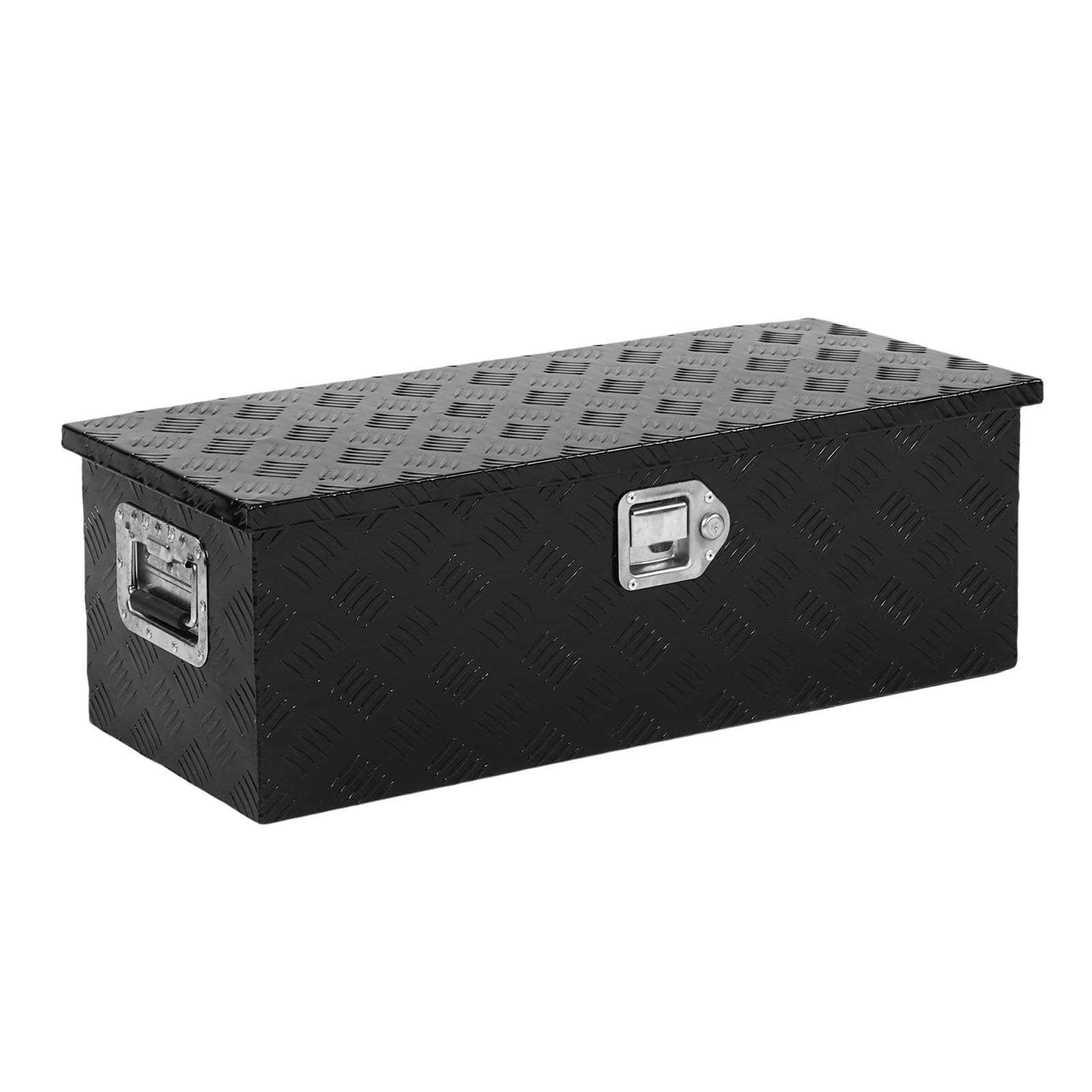 AUNMAS Skrzynka Narzędziowa do Ciężarówki Aluminiowa Skrzynka Narzędziowa do Przyczepy 30 X 13 X 10 Cali Zamykany Schowek o Pojemności 64 L z Malowanym Proszkowo Bieżnikiem z 5 Prętami Garażu Typu
