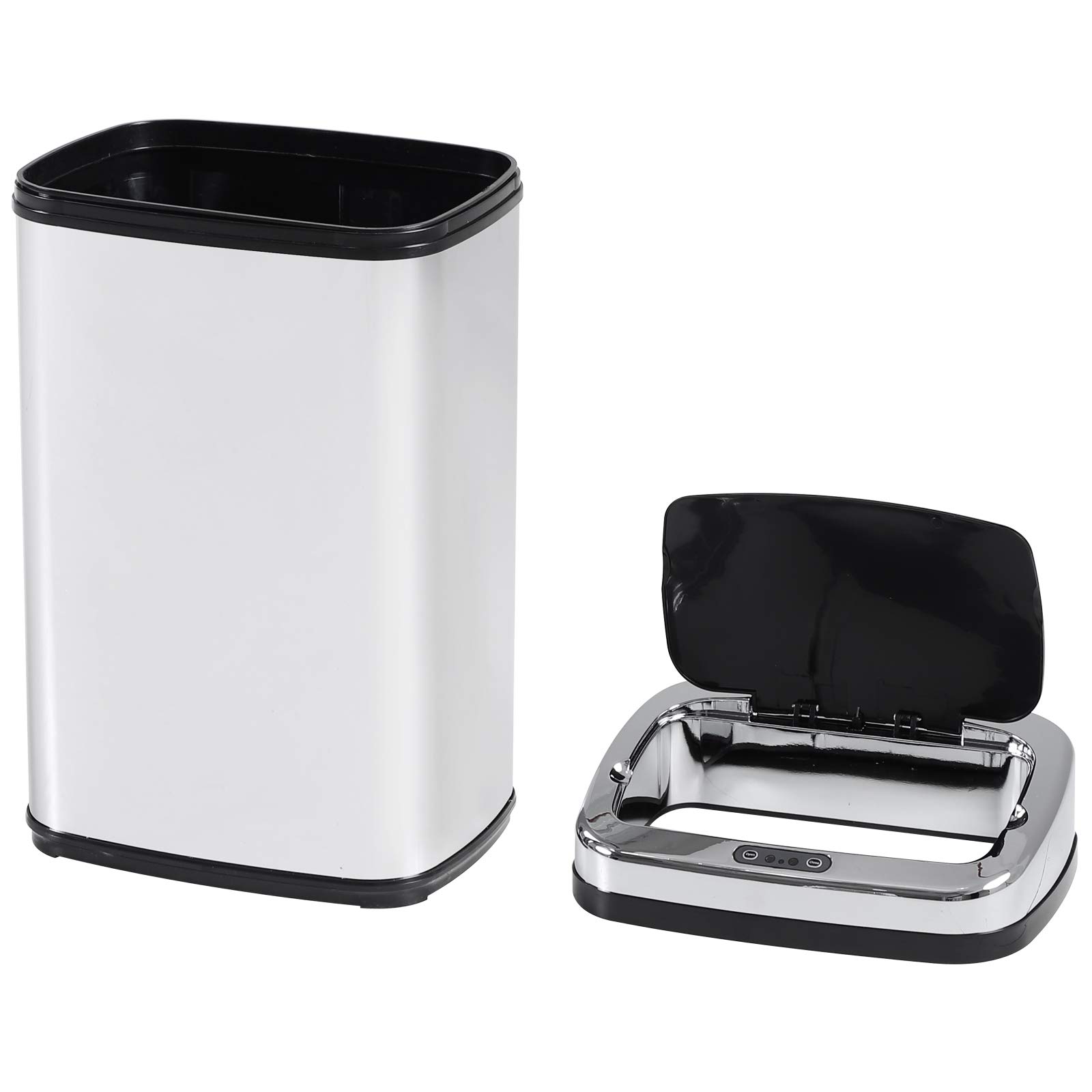 HOMCOM Papelera de Cocina 30L Cubo Basura Sensor Detector Movimiento Plata | Apertura Automático, Acero Inoxidable y ABS