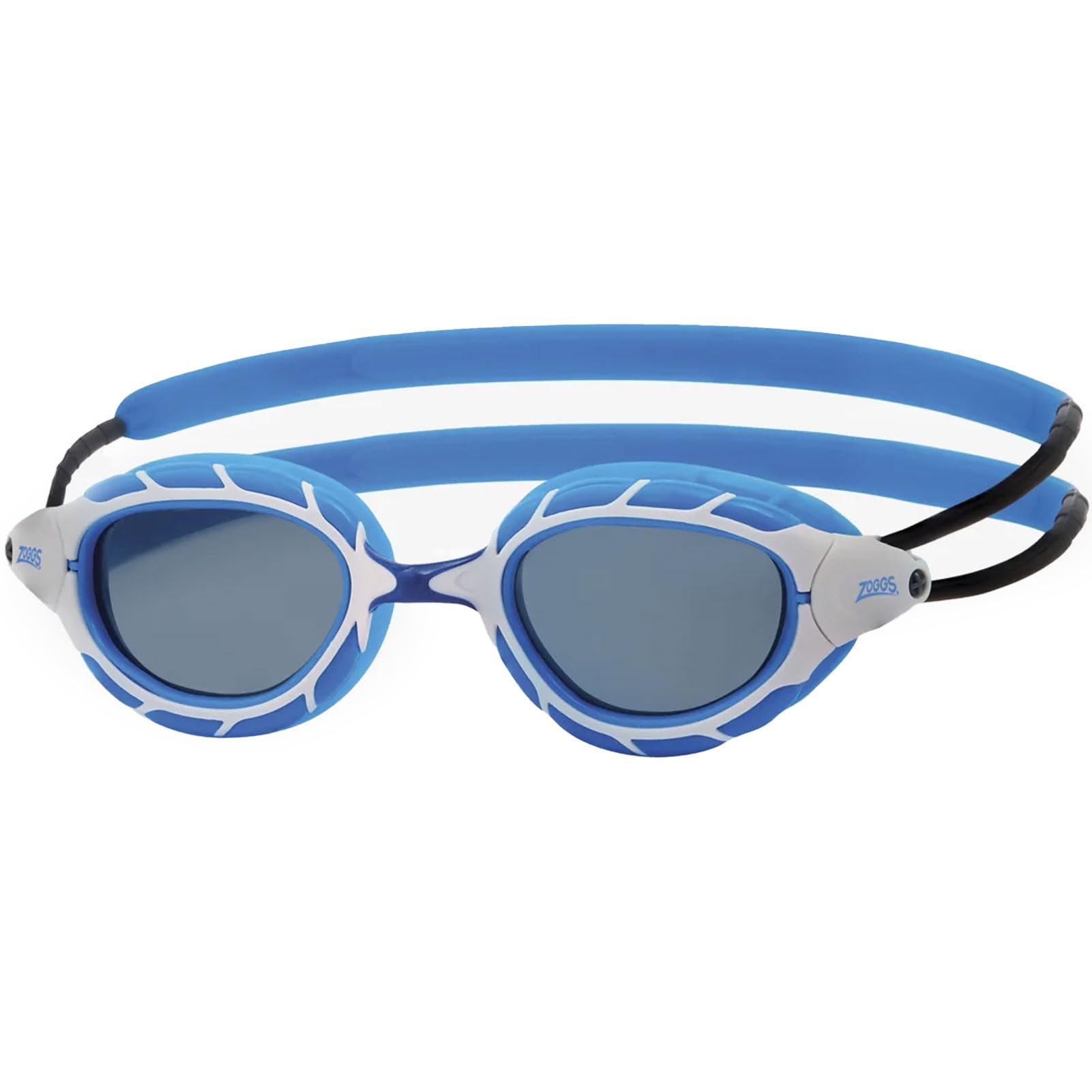 Zoggs Predator Goggles, UV Protection Swim Goggles, Quick Adjust Swim Goggle Straps, Fog Free Adult Swim Goggle Lenses, Goggle, Ultra Fit, Blue/White/Tint Smoke - Regular Fit