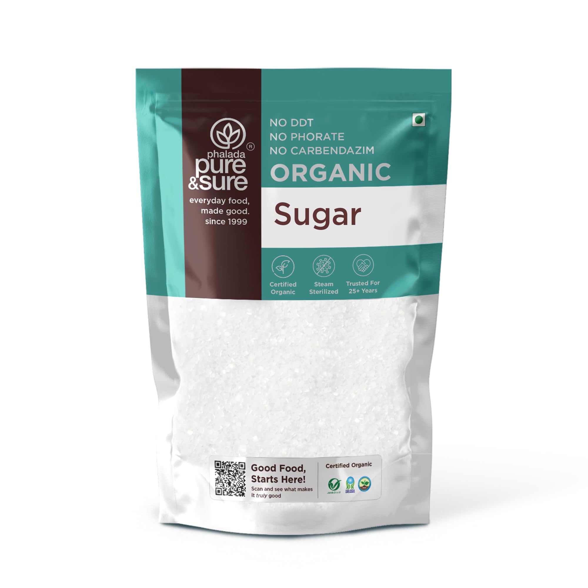 Pure & Sure Organic Sugar (Chini) 1Kg | 100% White Sugar Organically Processed from Quality Sugarcanes | Chemical Free & Sulphur Free