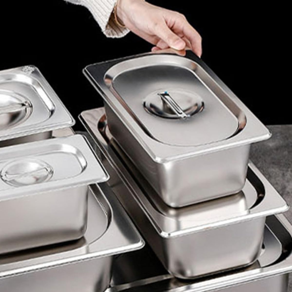 Reutilizables y Fáciles de Limpiar Juego de 2 Bandejas Rectangulares de Acero Inoxidable Plata Ideales para Servir Buffet y Catering para Servir Buffet y Catering